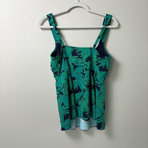 Lands End Tankini Swim Top Size M 8 10 Green Floral Built In Bra Adjustable - Picture 3 of 12